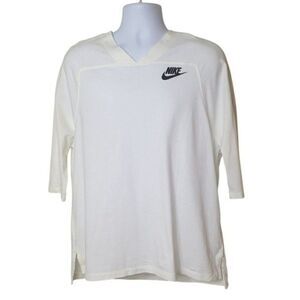 Nike Mens Just Do It Pullover XL White V-Neck Cotton Crewneck Shirt tail New HTF